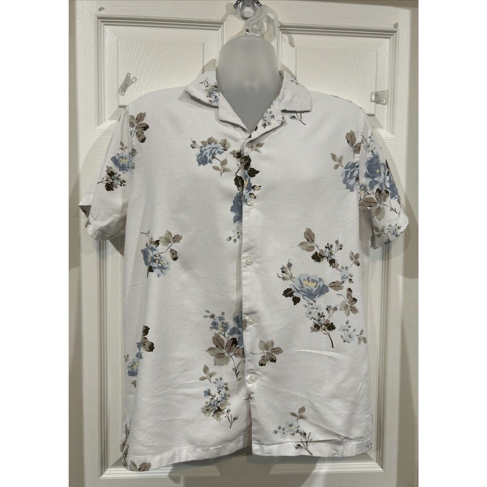 Abercrombie & Fitch Camp Bowling Style Casual Shirt Blue & Tan Floral Men's L